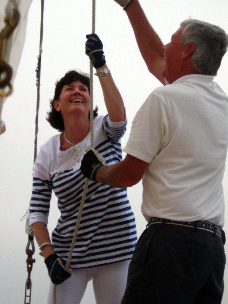 Raising Sails on Selina II, St Michaels MD. Chesapeake Bay Sailing lessons are the best!