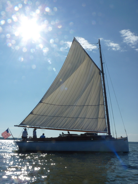 Embrace the wonder and awe of nature aboard a private charter with Sail Selina in St. Michaels, MD - This spectacular image captures the magic and serenity of a glittering sun on the tranquil waters of the Chesapeake Bay - Book your private Sail Selina adventure today