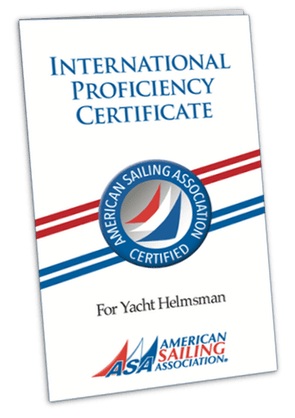 International Proficiency Certificate booklet, ASA logo, red and blue stripes.