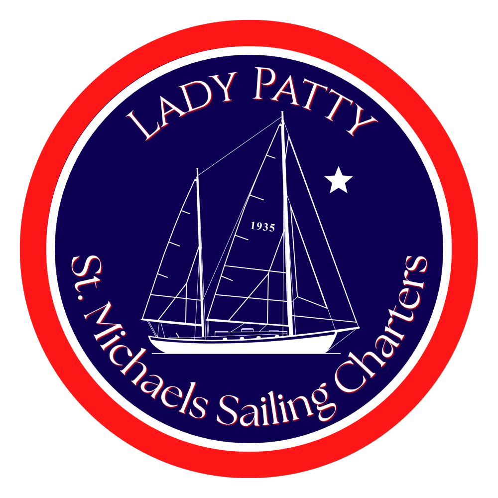 Logo with sailboat drawing, 'Lady Patty' and 'St. Michaels Sailing Charters' text.